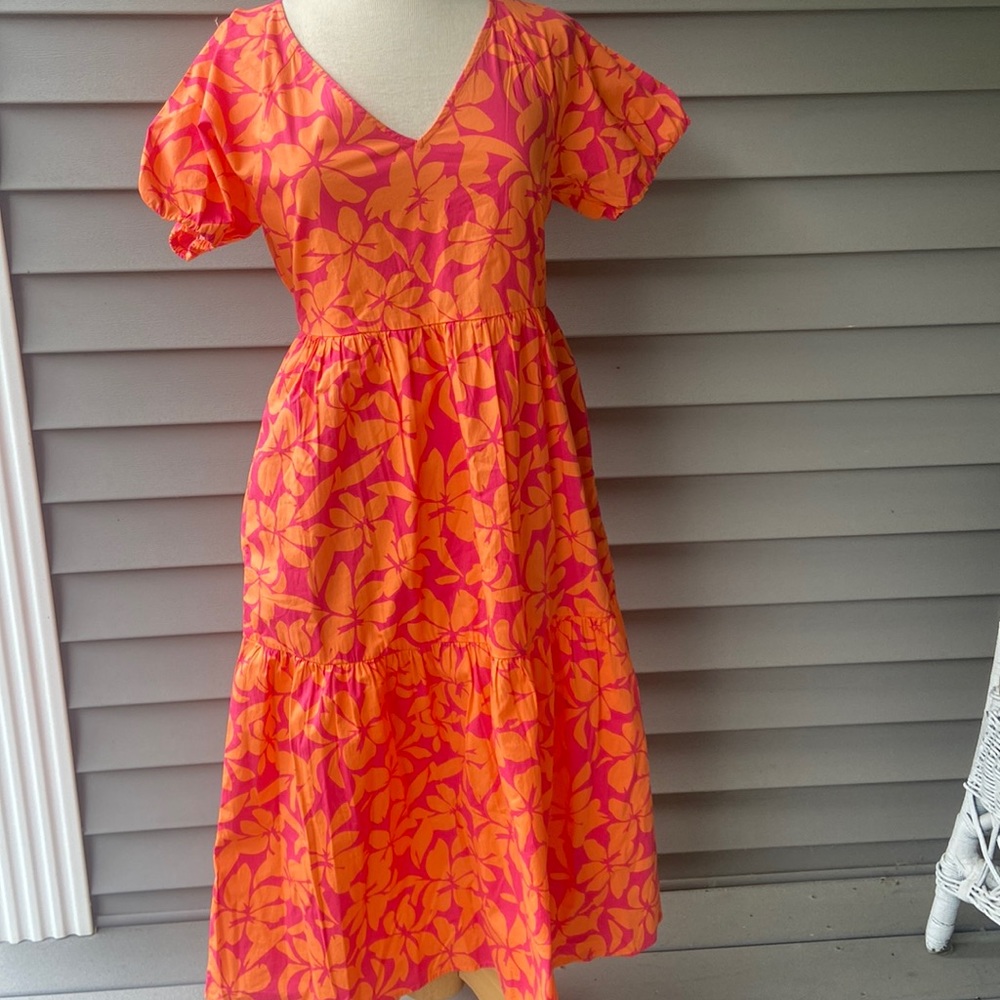 NWT J Crew Factory Pink and Orange Floral Puff Sleeve Maxi Dress